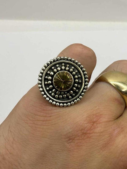Unique 925 Sterling Silver Yellow Stone Ring • 8.86 Grams • Size - P