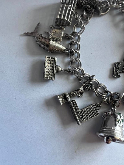 Vintage 925 Sterling Silver USA Themed Charm Bracelet - 47.87 Grams