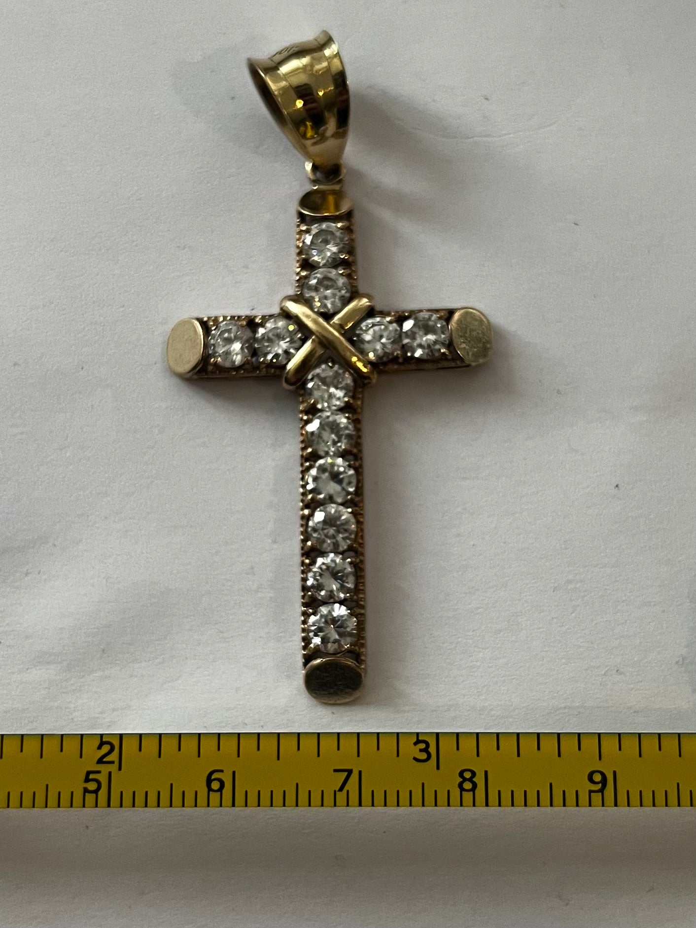 Vintage 9ct Yellow Gold CZ Set Cross Pendant ~ 5.60 Grams