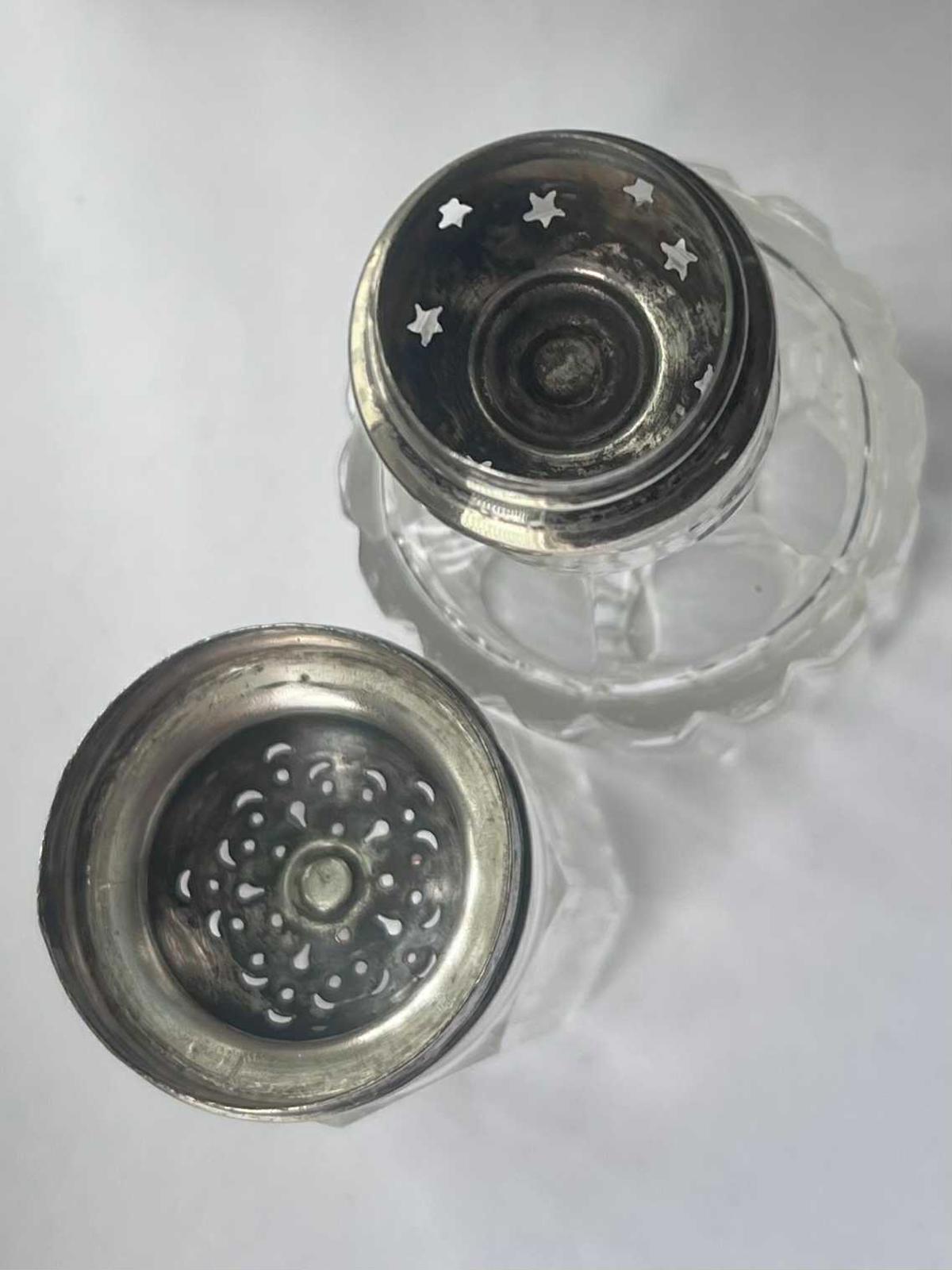 Antique Silver Top Crystal Salt and Pepper Shakers