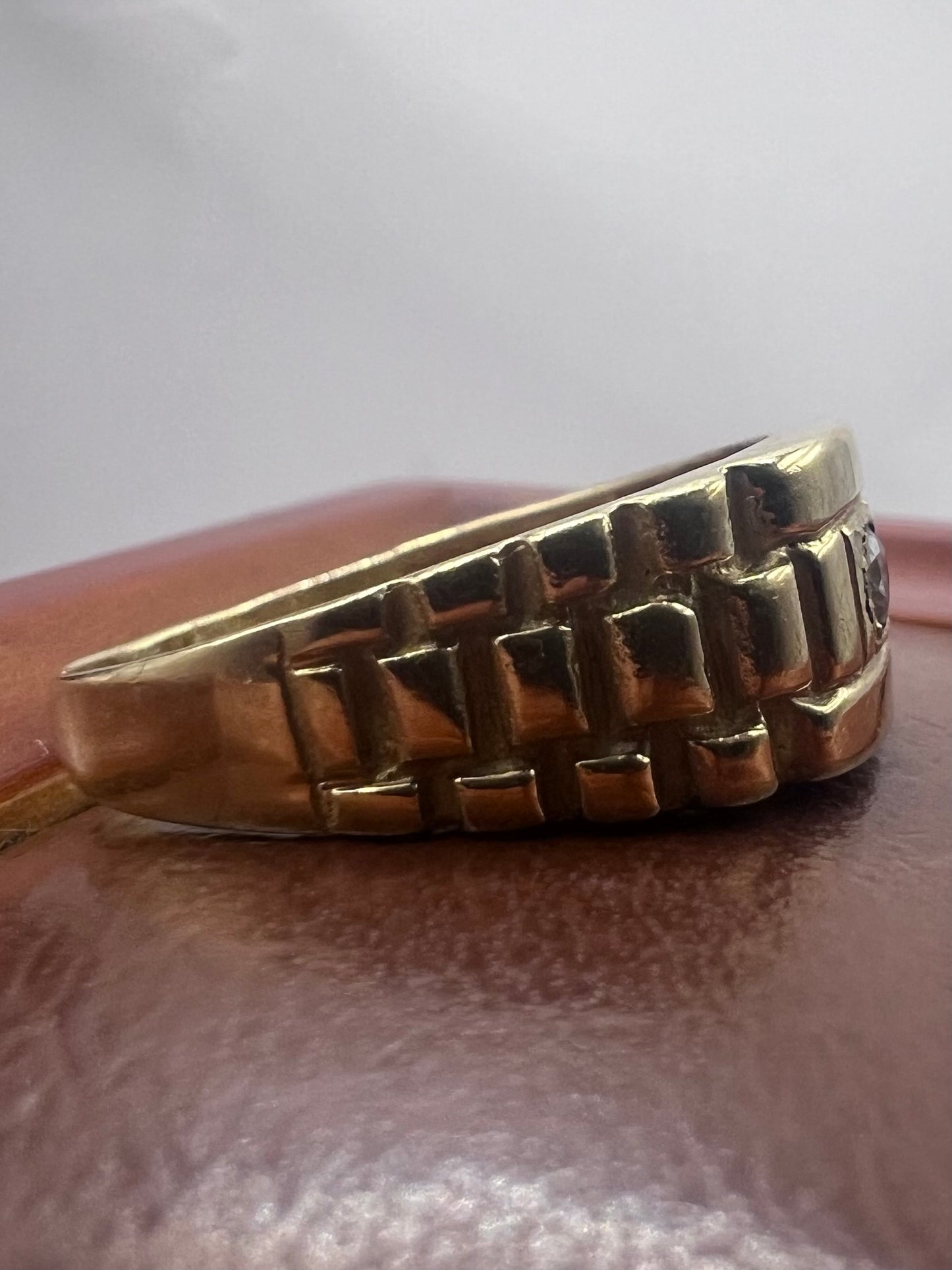 Quality 9ct Yellow Gold Cz Set Rolex Style Ring - S