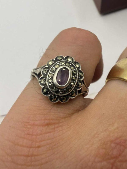 Quality 925 Sterling Silver Amethyst Set Ring • Size - K • 2.63 Grams