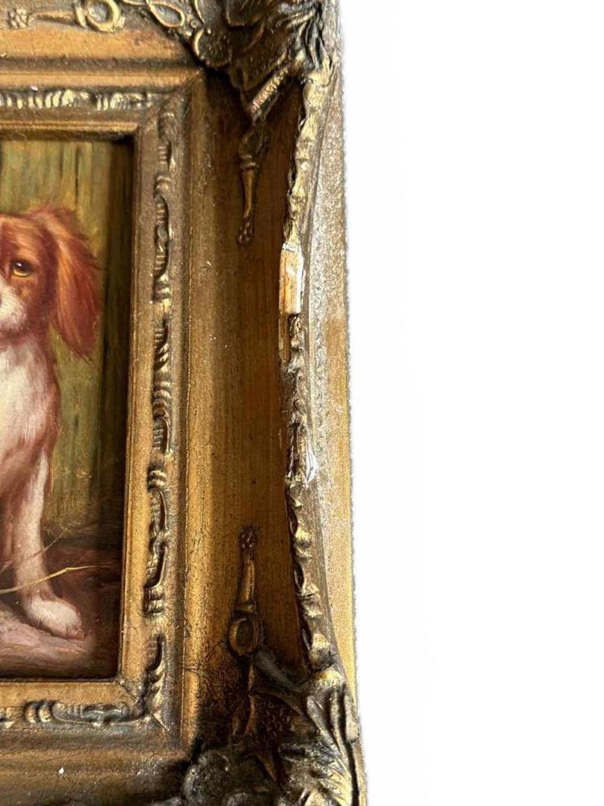 Charming Vintage Dog Painting in Ornate Frame - Singed "G Roy"