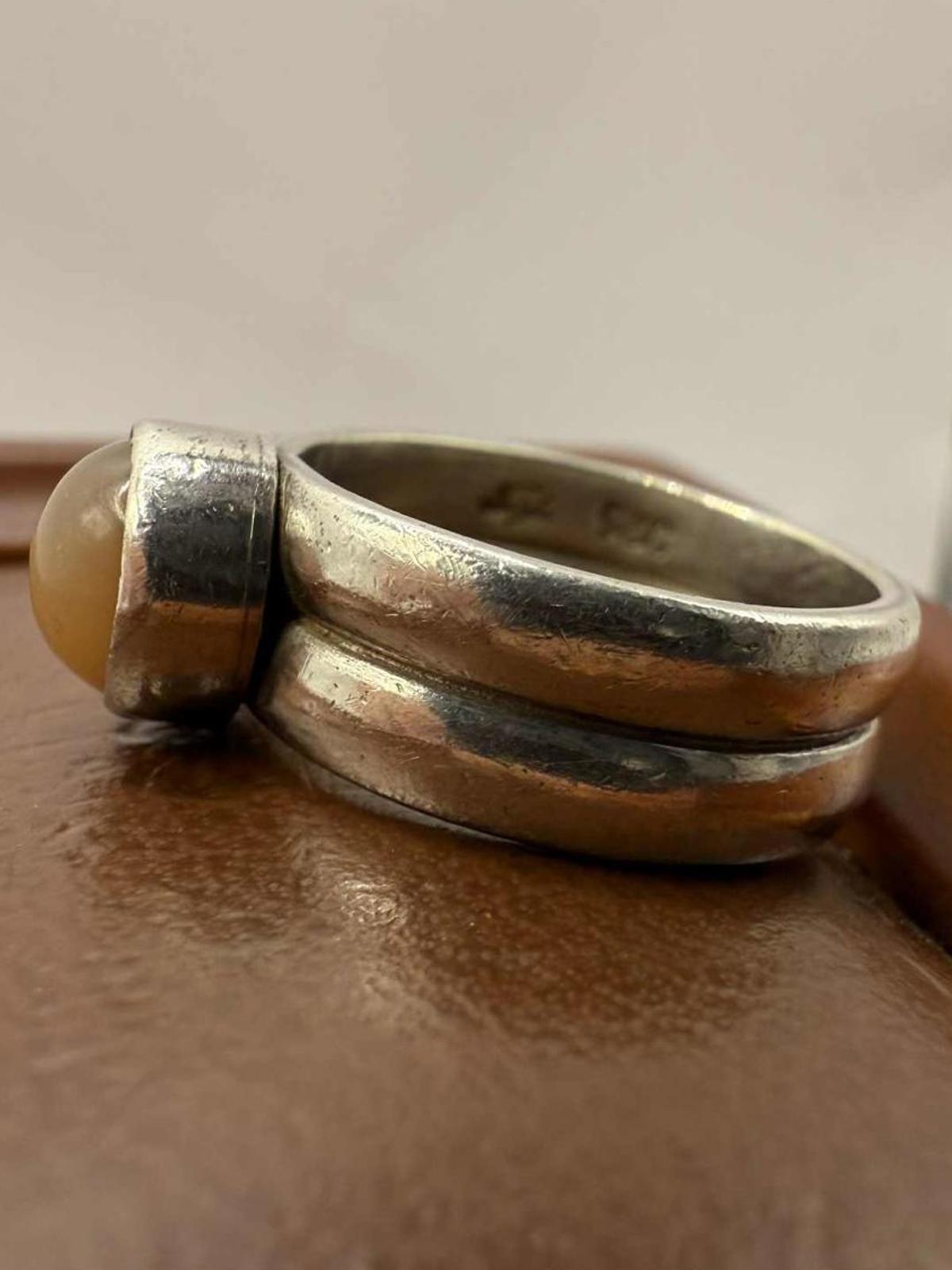 Quality 925 Sterling Silver Brown Stone Set Ring • 5.28 Grams • Size - K