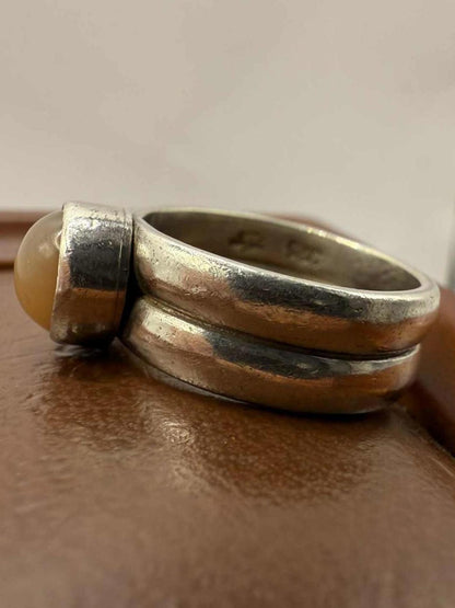 Quality 925 Sterling Silver Brown Stone Set Ring • 5.28 Grams • Size - K