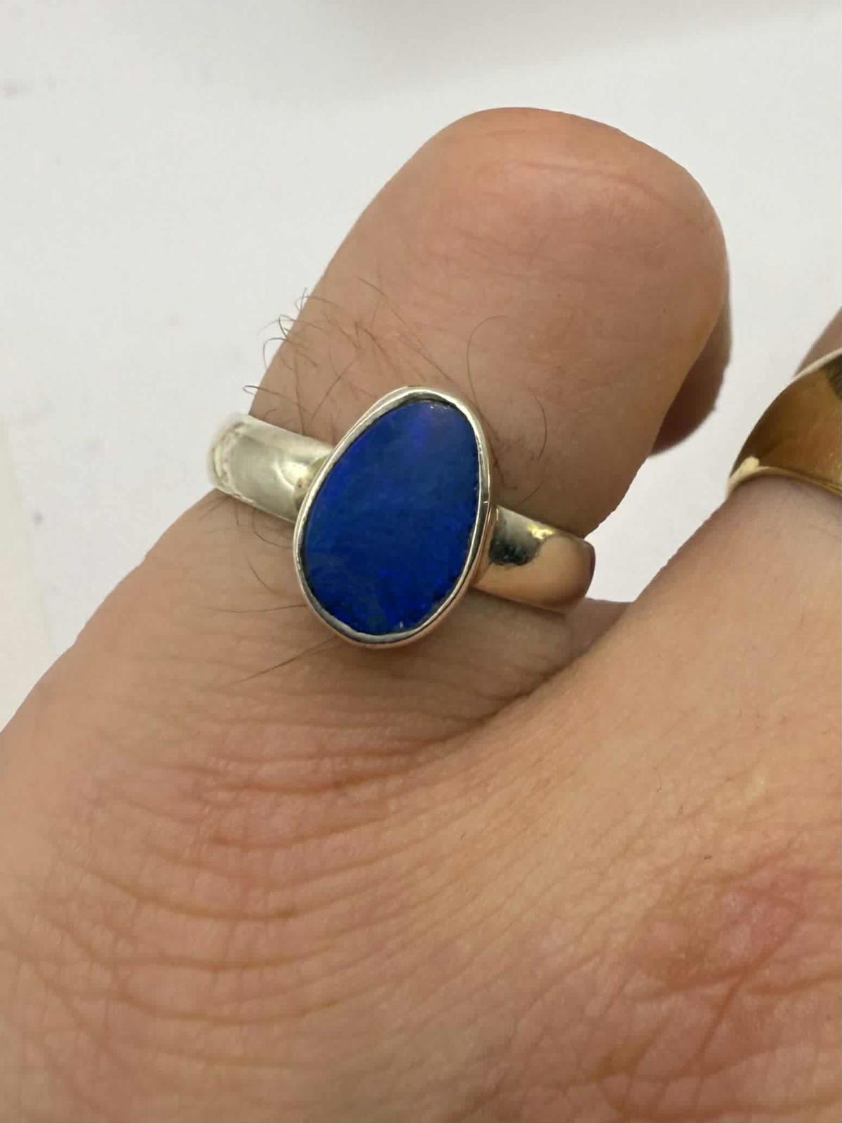 Quality 925 Sterling Silver Blue Sea Glass Ring • Size - N½ • 3.61 Grams