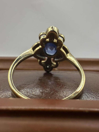 Vintage 9ct Yellow Gold Pale Sapphire & Diamond Ring • Size - M • 2.27 Grams