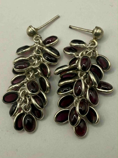 Quality 925 Sterling Silver Garnet Cluster Dangle Earrings • 12.41 Grams