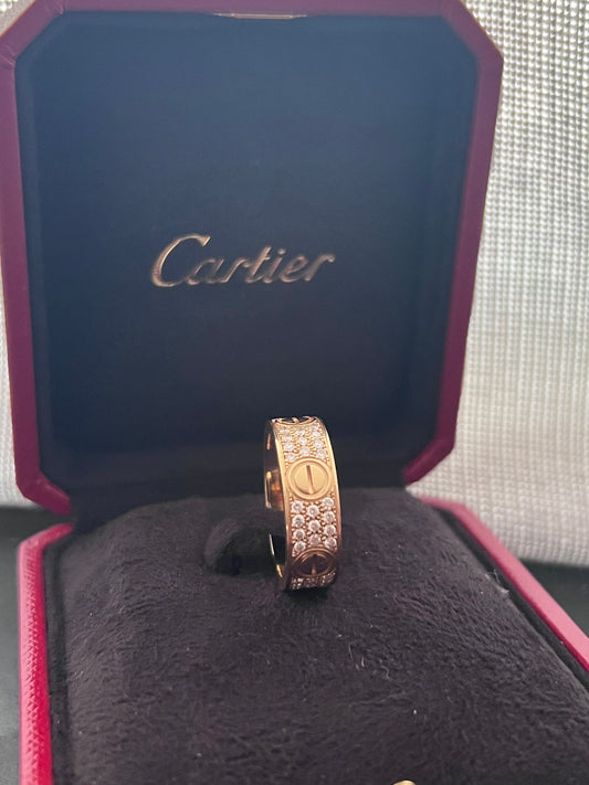 18ct Yellow Gold Cartier Pavé Diamond Love Ring - O / 55