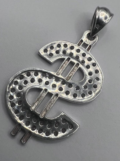 Quality 925 Sterling Silver Cz Set "$" Pendant- 9.70 Grams