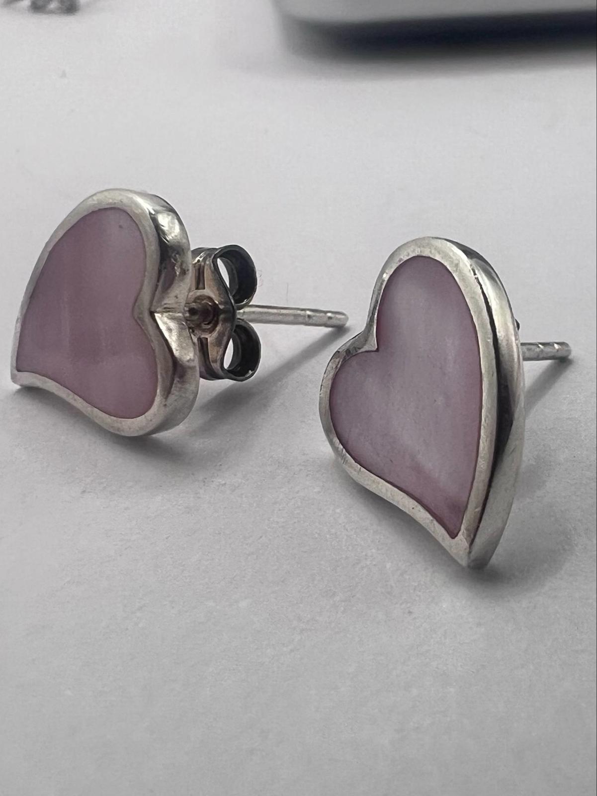 Quality 925 Sterling Silver Pink Heart Stud Earrings - 2.08 Grams