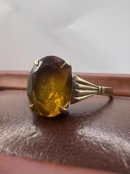 Vintage 9ct Yellow Gold Citrine Set Ring • Size - N  • 2.15 Grams