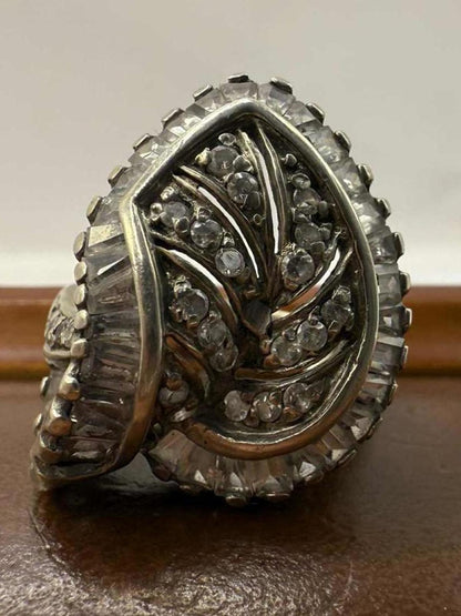 Quality 925 Sterling Silver Clear Stone Cluster Ring • Size - O • 7.49 Grams