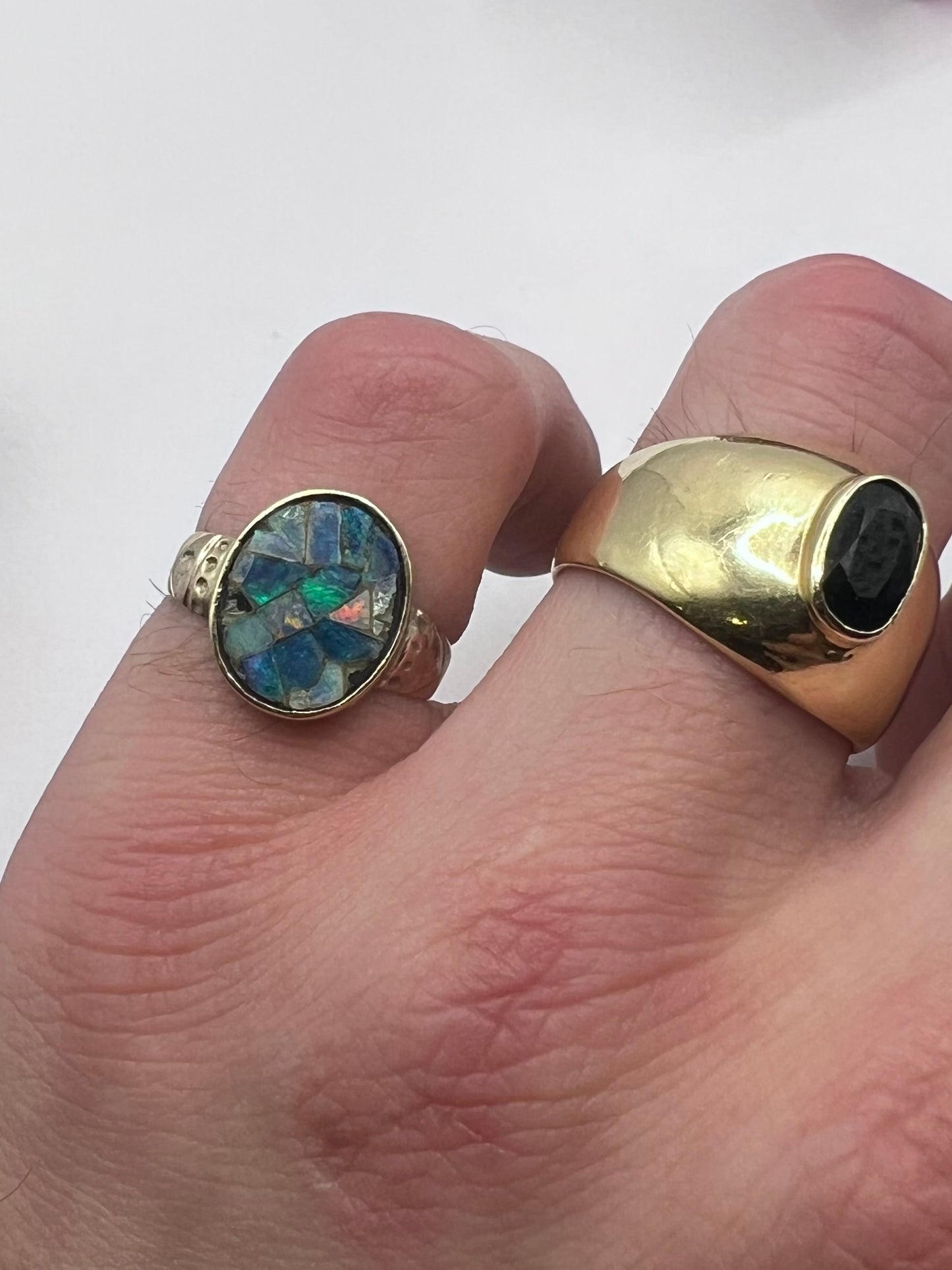 Antique 9ct Yellow Gold Opal Mosaic Ring - K½