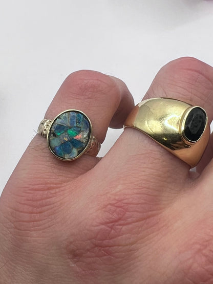 Antique 9ct Yellow Gold Opal Mosaic Ring - K½