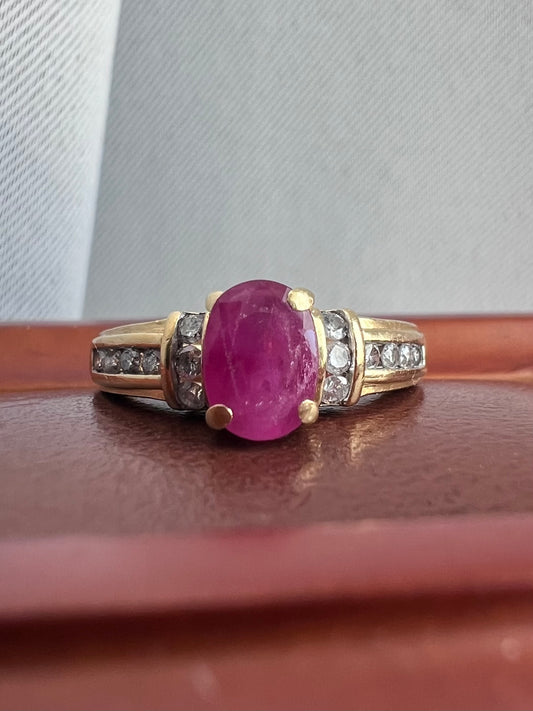 18ct Yellow Gold Ruby & 0.20ct Diamond Ring - M½