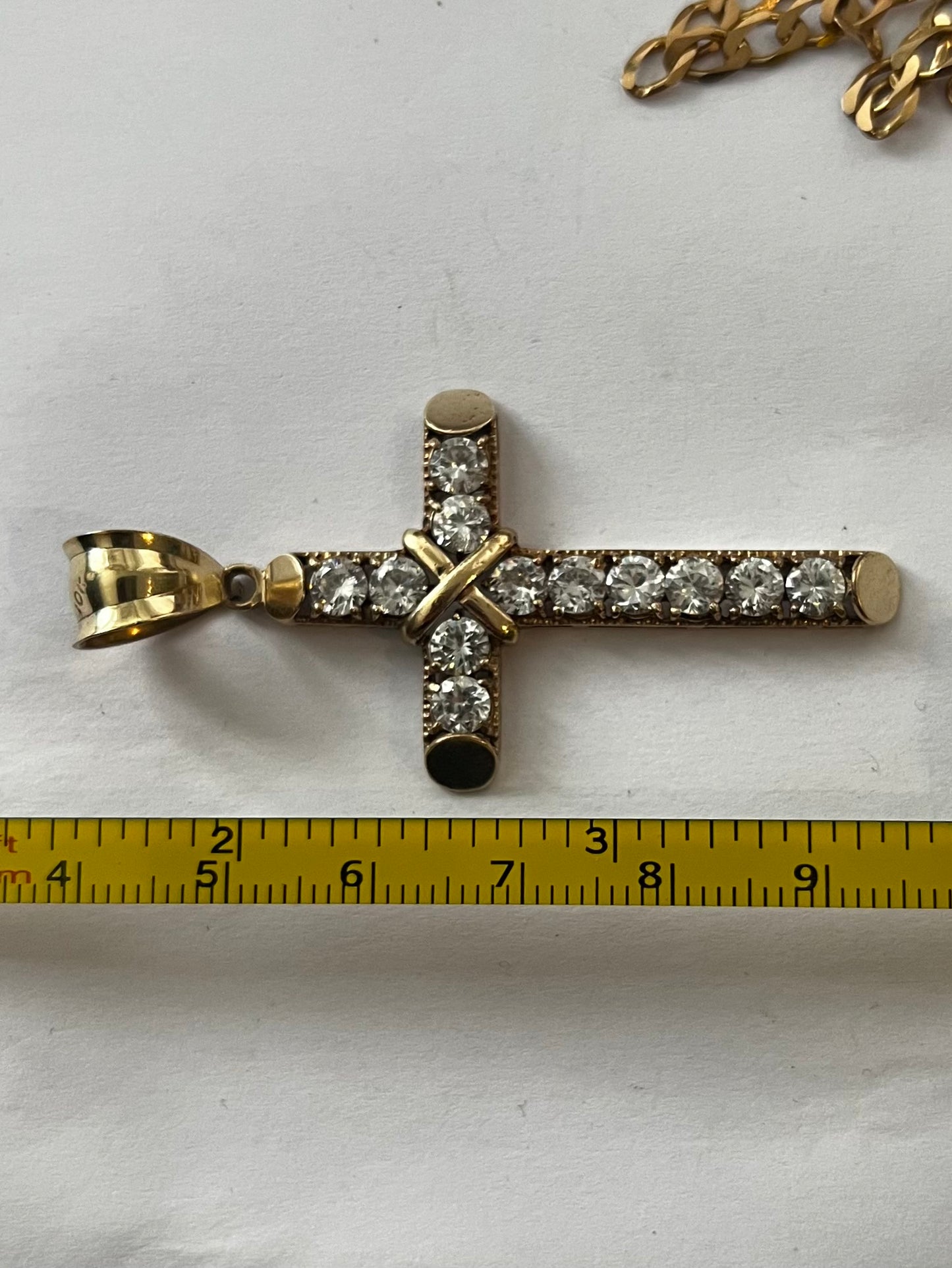 Vintage 9ct Yellow Gold CZ Set Cross Pendant ~ 5.60 Grams