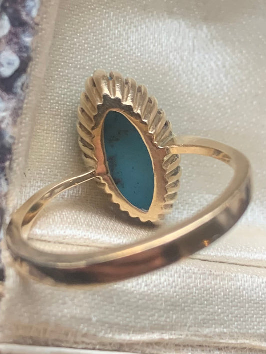 Vintage 18ct Yellow Gold Italian Turquoise Set Ring - 4.08 Grams - M