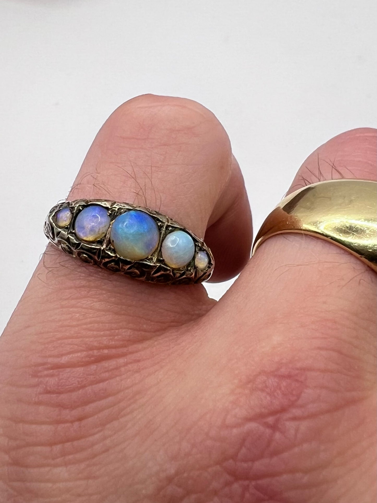 Vintage 9ct Rose Gold 5 Stone Opal Ring • Size - O½