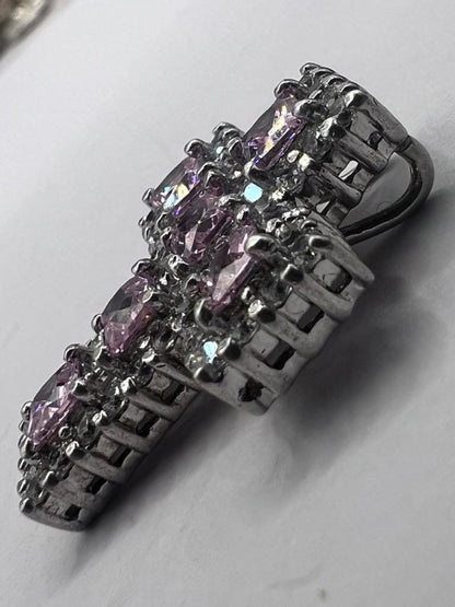 Quality 925 Sterling Silver Pink Stone Set Cross Pendant - 6.79 Grams