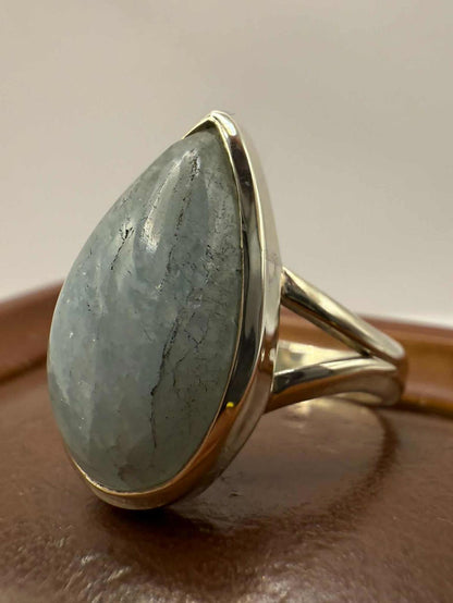 Quality 925 Sterling Silver Aquamarine Crystal Set Ring • Size - P½ • 5.08 Grams