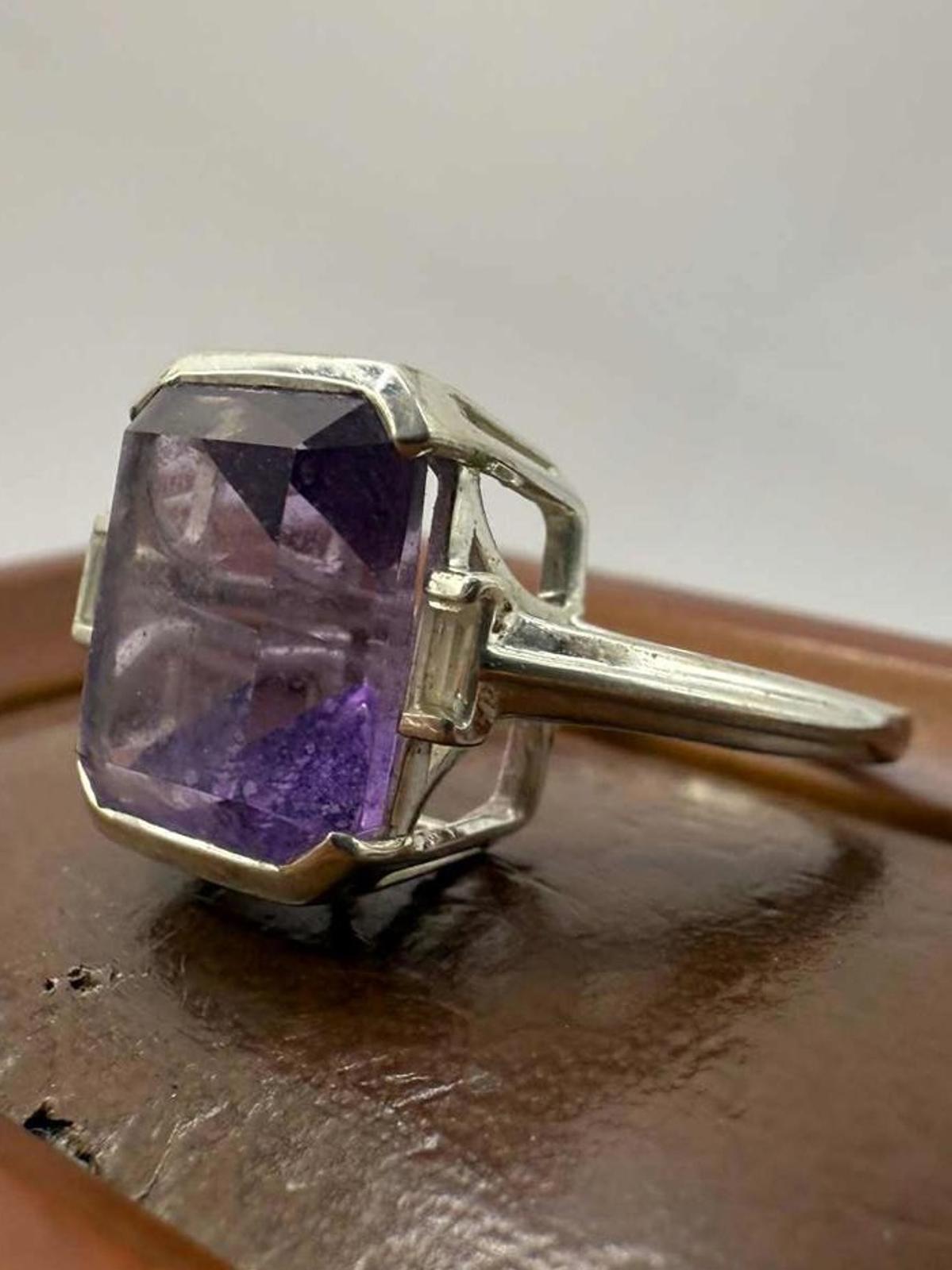 Quality 925 Sterling Silver Purple & White Stone Ring • Size - O • 4.51 Grams