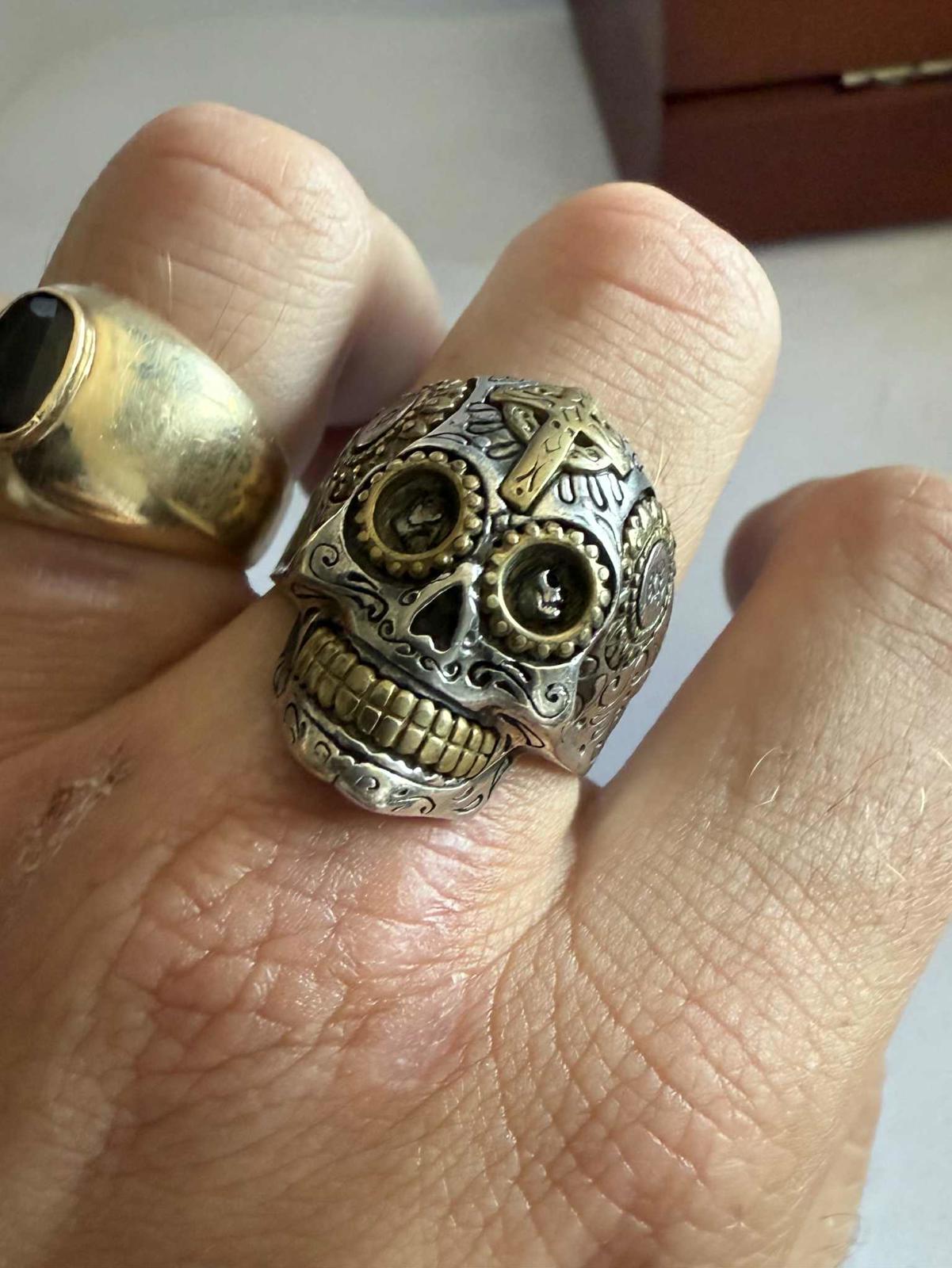 Quality 925 Sterling Silver Detailed Skull Ring • Size - X • 16.32 Grams