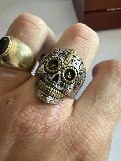 Quality 925 Sterling Silver Detailed Skull Ring • Size - X • 16.32 Grams
