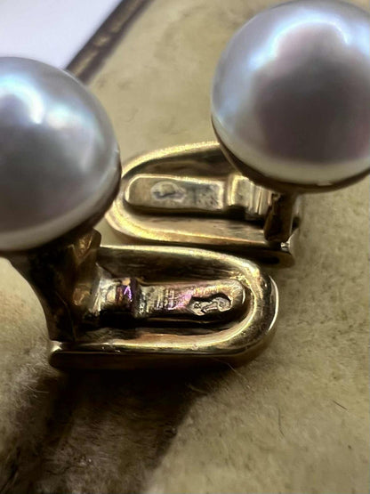 Vintage Austrian 14ct Yellow Gold Pearl Earrings - Original Box • 2.47 Grams