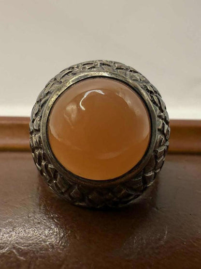 Quality 925 Sterling Silver Orange Stone Ring • 9.38 Grams • Size - P