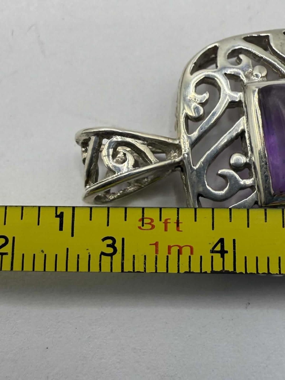 Quality 925 Sterling Silver Cabochon Amethyst Set Pendant • 7.29 Grams