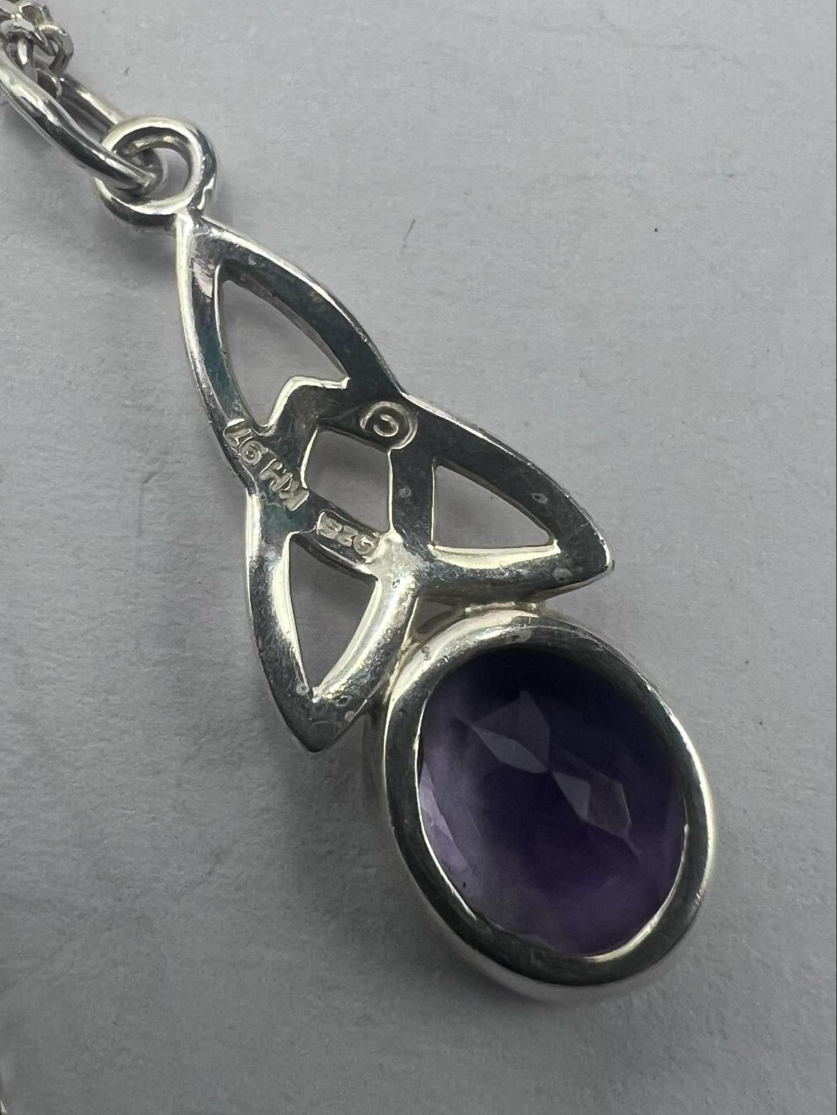 Quality 925 Sterling Silver Amethyst Pendant & Curb Chain Set • 5.32 Grams