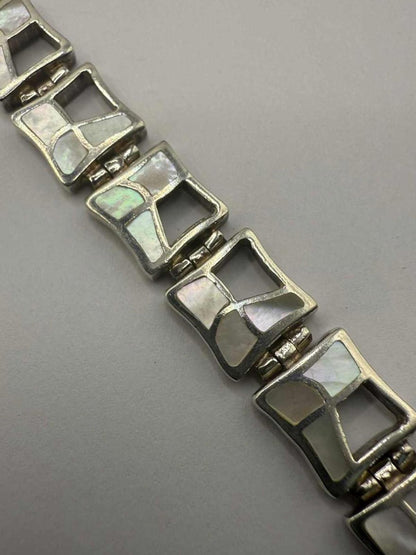 Quality 925 Sterling Silver Stone Inlay Unique Link Bracelet - 27.35 Grams