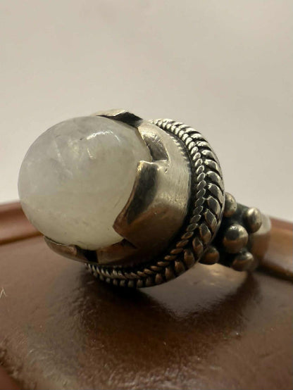Quality 925 Sterling Silver Moonstone Set Ring • Size - I • 14.11 Grams