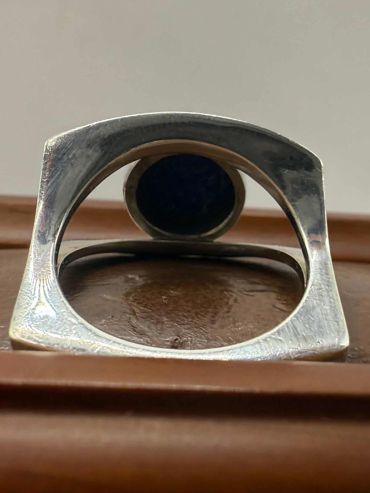 Quality Polish 925 Silver Lapis Lazuli Eye Ring • Size - N½ • 6.88 Grams