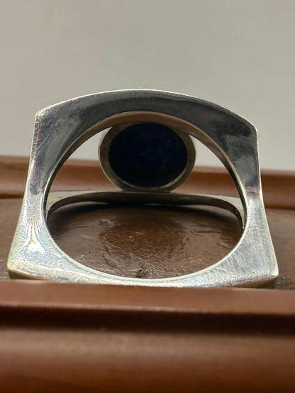 Quality Polish 925 Silver Lapis Lazuli Eye Ring • Size - N½ • 6.88 Grams