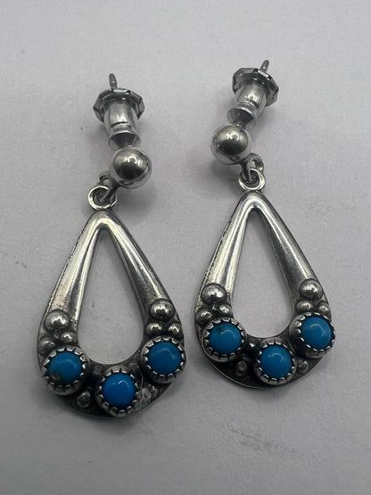 Quality 925 Sterling Silver Turquoise Set Dangle Earrings - 3.12 Grams