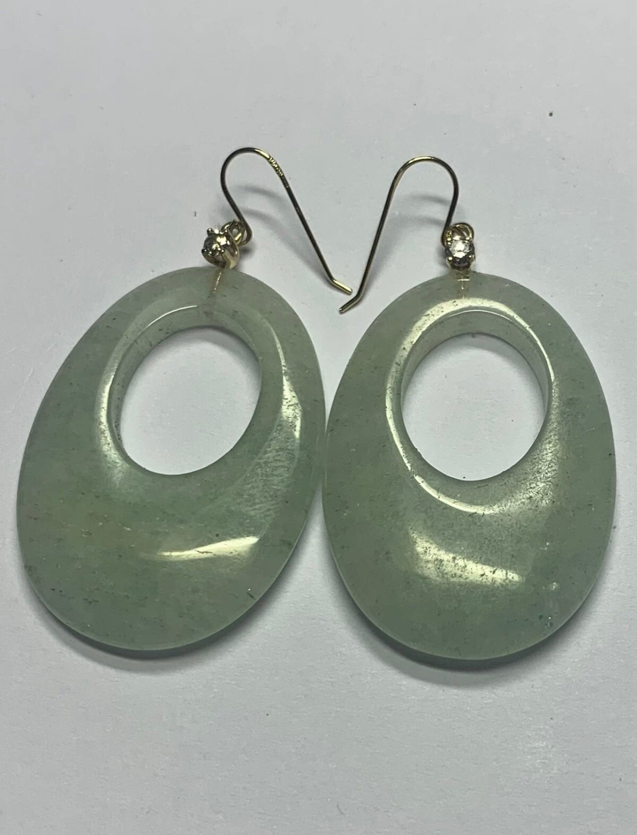Quality 14ct Yellow Gold 52ct Aventurine & Diamond Dangle Earrings - 11.59 Grams
