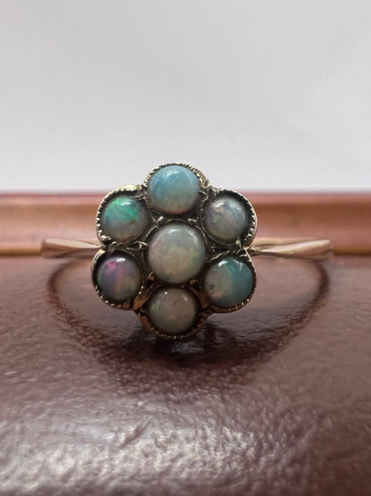 Vintage 9ct Yellow Gold Opal Cluster Ring - P