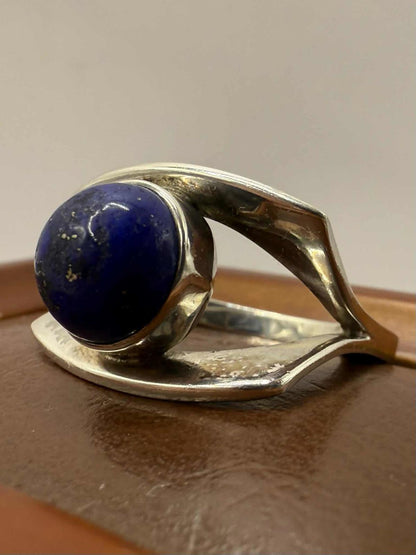 Quality Polish 925 Silver Lapis Lazuli Eye Ring • Size - N½ • 6.88 Grams