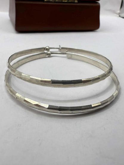 Quality 925 Sterling Silver Patterned Hoop Earrings • 5.17 Grams
