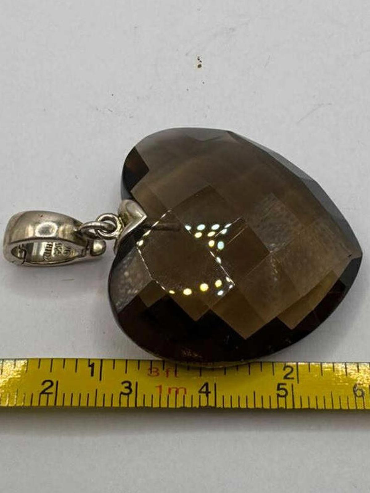 Quality 925 Silver Faceted Heart Smoky Quartz Pendant • 22.57 Grams