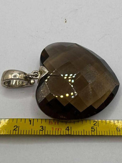 Quality 925 Silver Faceted Heart Smoky Quartz Pendant • 22.57 Grams