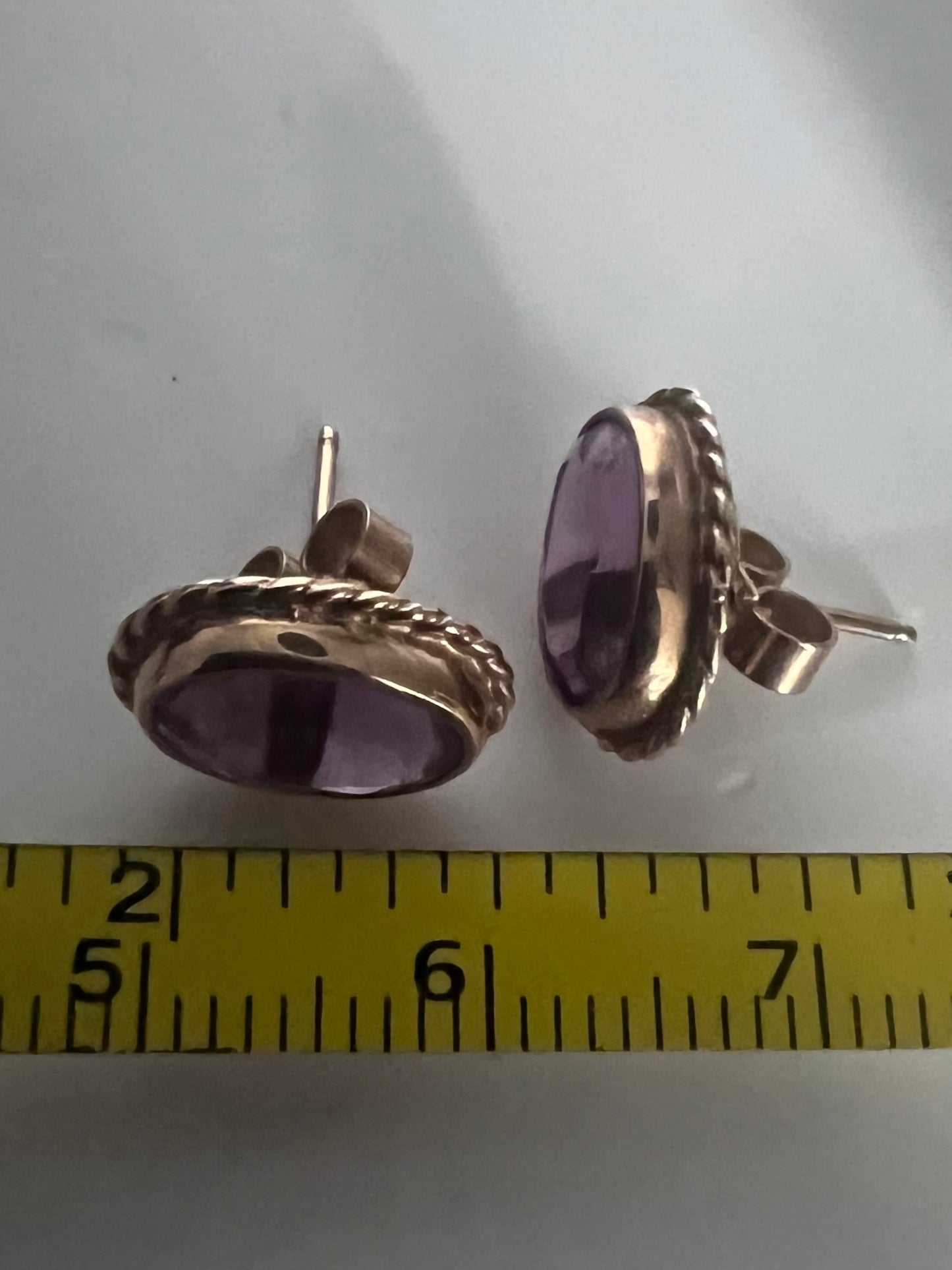 Vintage 9ct Yellow Gold Amethyst Stud Earrings • 2.40 Grams