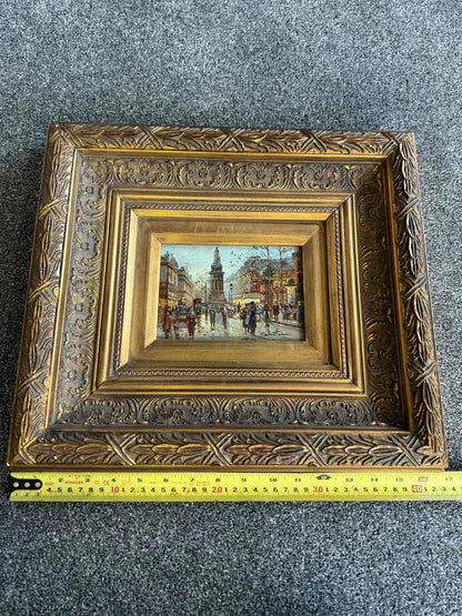 Vintage French Street Scene Oil Painting With Monument - Singed - "Sebastion"