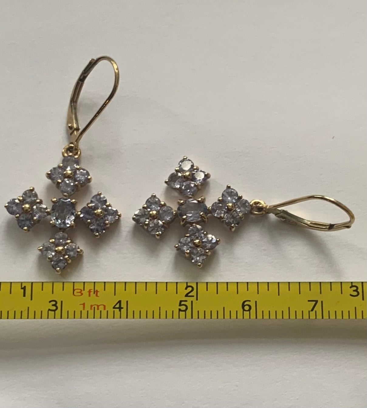 Quality 9ct Yellow Gold Tanzanite 2.5ct Dangle Earrings - 4.07 Grams