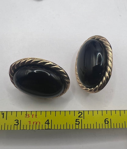 Quality 9ct Yellow Gold Onyx Stud Earrings • 4.96 Grams