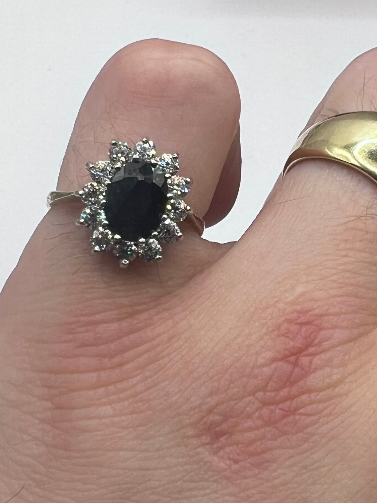 Vintage 9ct Yellow Gold Cz & Sapphire Cluster Ring - M½