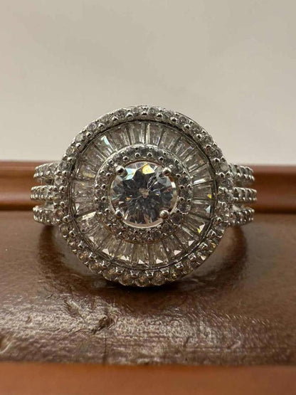 Quality 925 Sterling Silver White Stone Cluster Ring • Size - U • 5.14 Grams