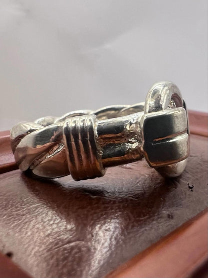 Quality 925 Sterling Silver Hook & Hoop Ring • Size - W  • 14.36 Grams